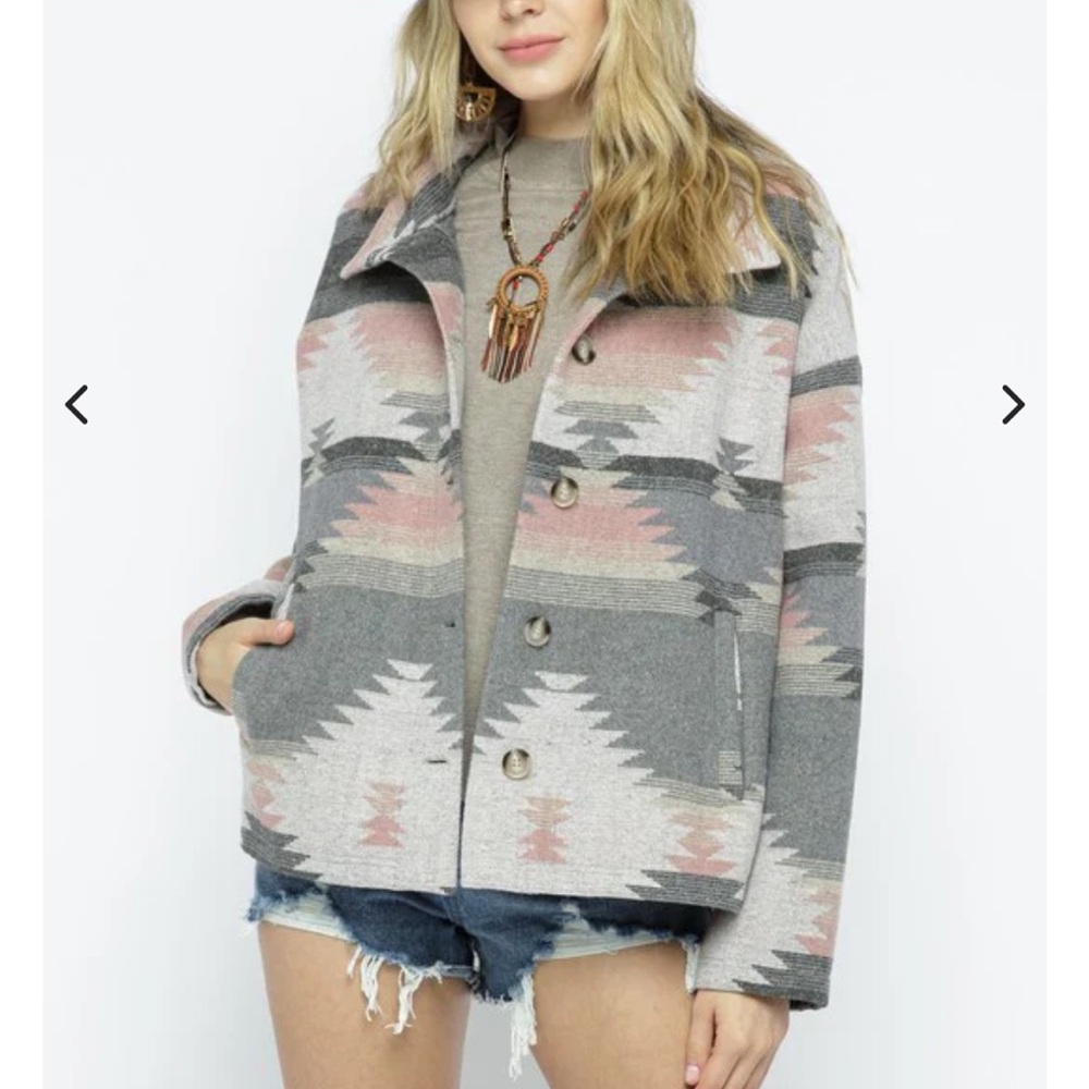 Blue B Soft Comfy Lightweight Aztec Pattern Jacket